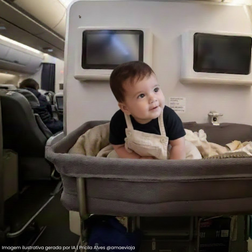 Bebê de 6 meses a 1 ano dormindo em berço de avião durante o voo